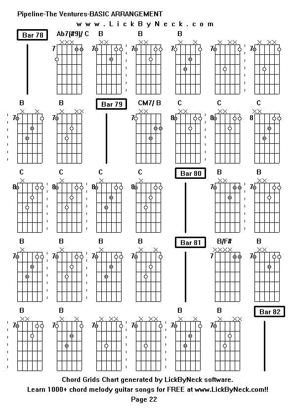 Chord Grids Chart of chord melody fingerstyle guitar song-Pipeline-The Ventures-BASIC ARRANGEMENT,generated by LickByNeck software.